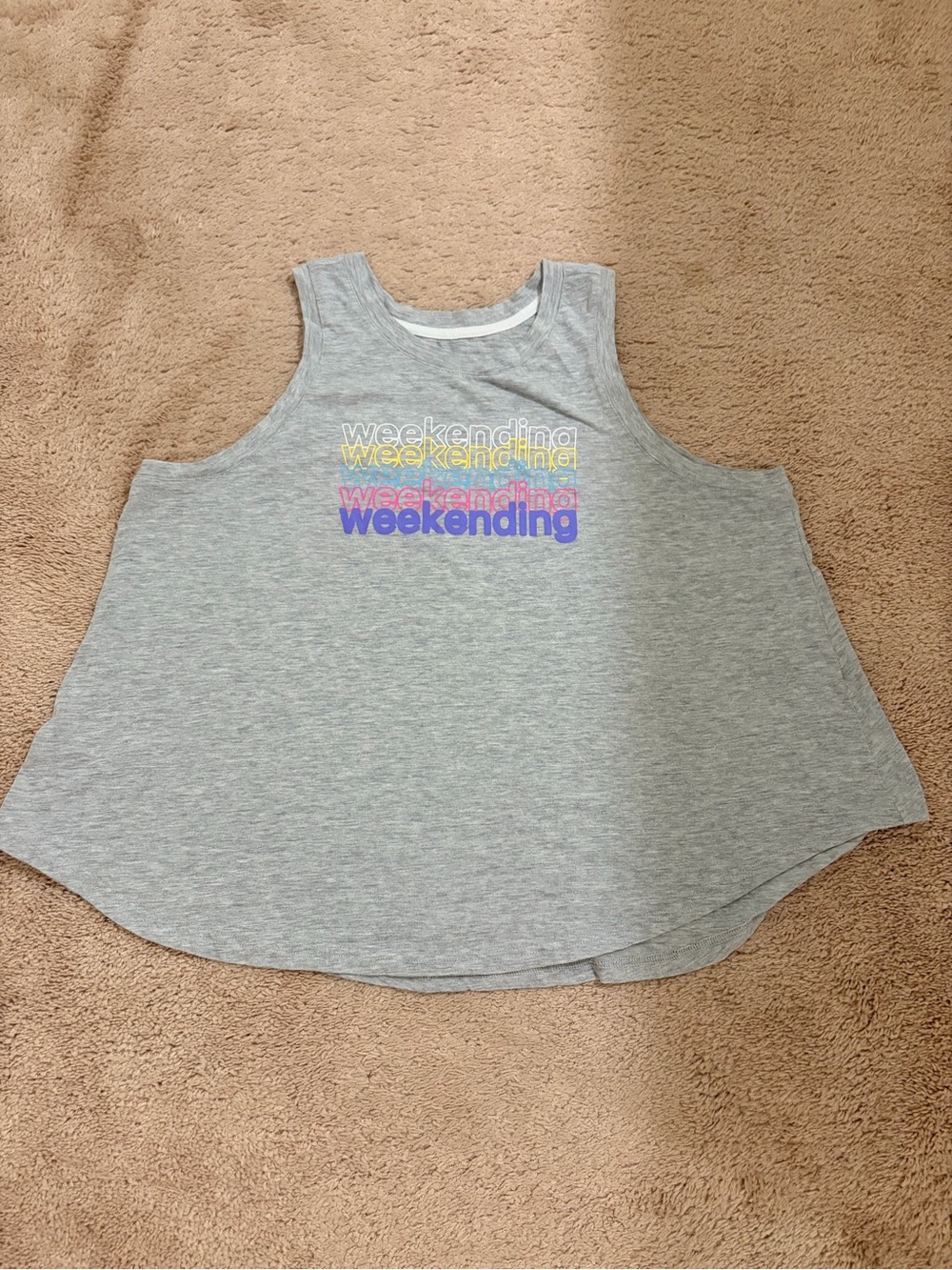 Secret Treasures Gray Graphic Tank Top "Weekending" High-Low Hem XL - 079